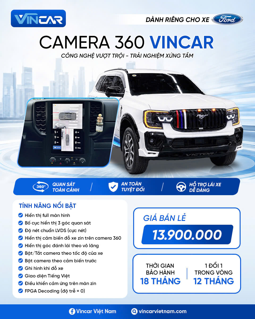 CAMERA 360 VINCAR (DÀNH RIÊNG CHO XE FORD)